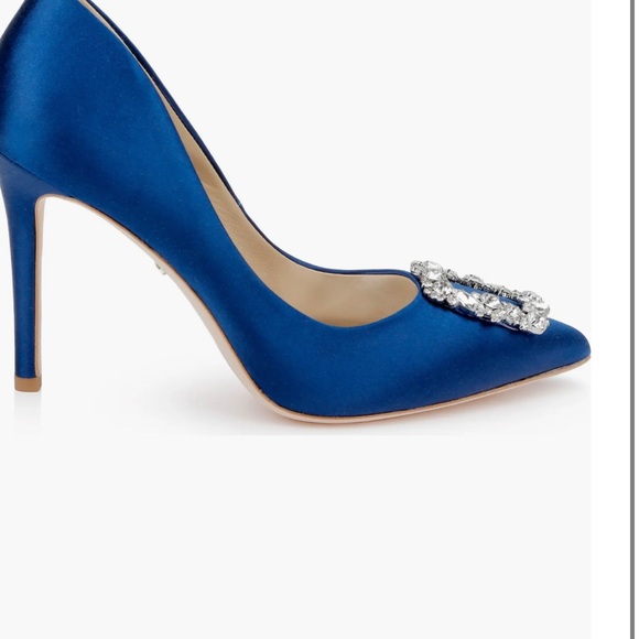NWOB Elegant Bagley Mischka Royal Blue Satin Cher Heel Crystal Embellishment - Picture 4 of 6